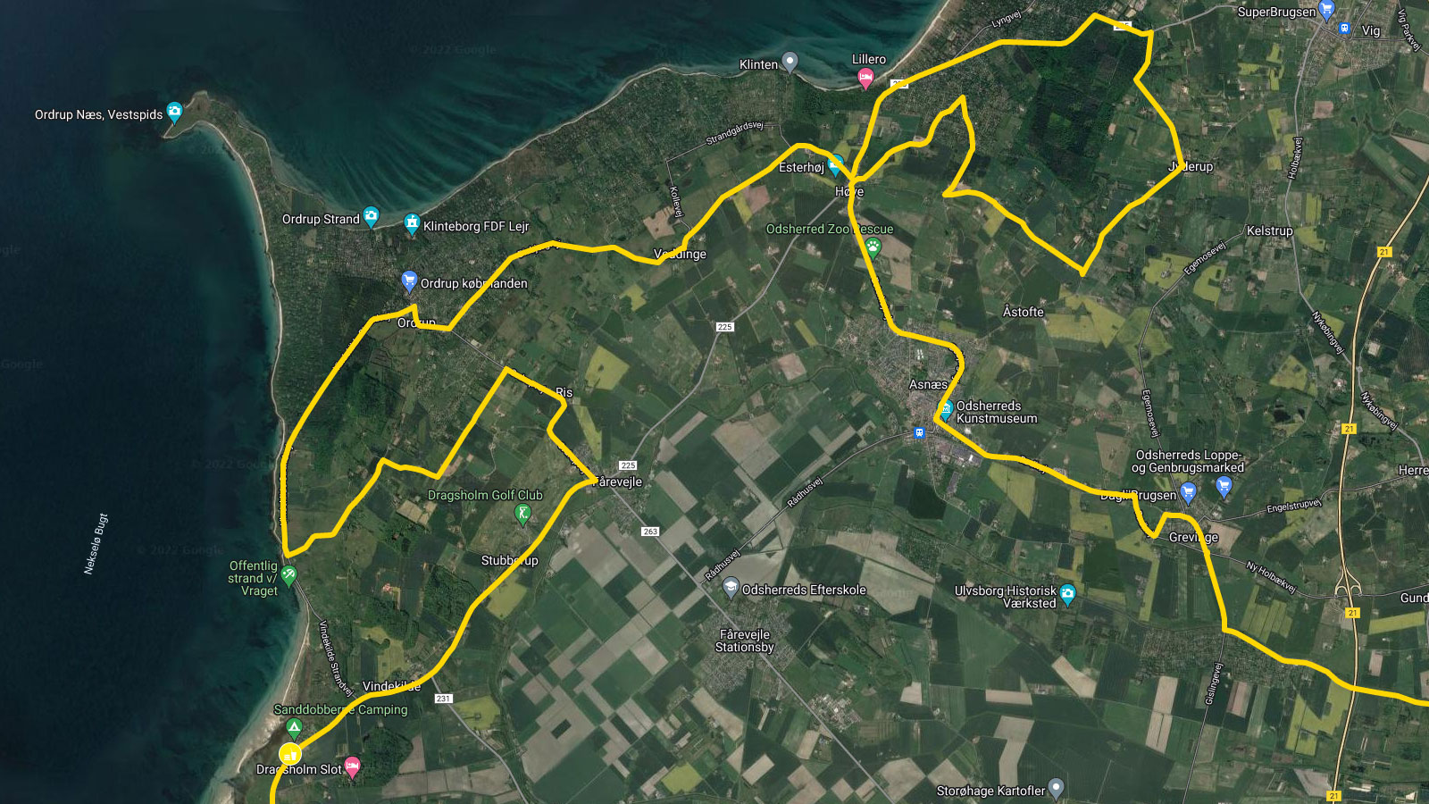 Tour de France | 2022 | 2. etape | Kort | Rute | Odsherred | Sjælland | Danmark